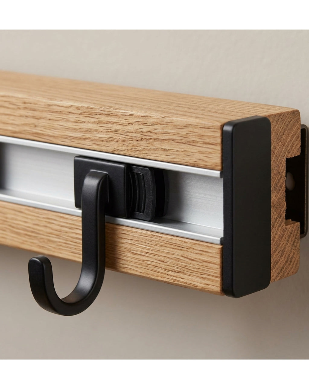 Jmyvn Three Sliding Hook Wall Rail Oak Black - Detail view